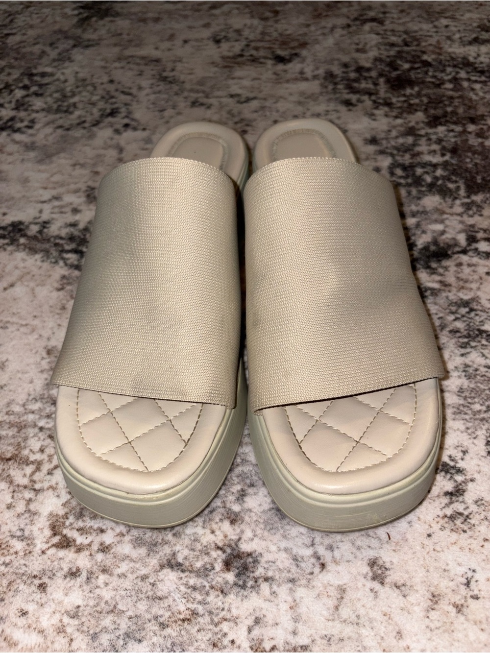 Women’s Cream Platform Sandals with Quilted Footbed
